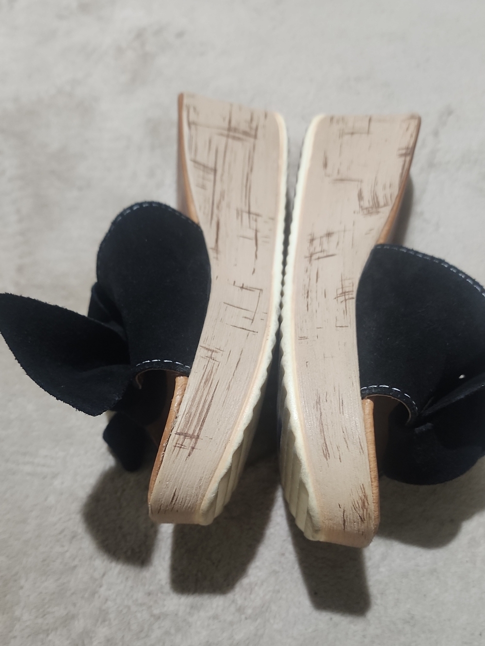 Black Bow Cork Wedge Slide Sandals - Women - Picture 6 of 9